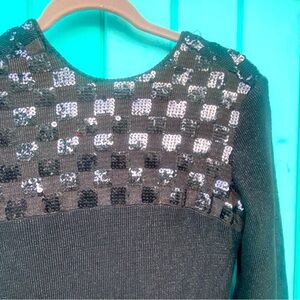 VINTAGE LEO NARDUCCI checkered effect sequin and metallic knit maxi evening gown